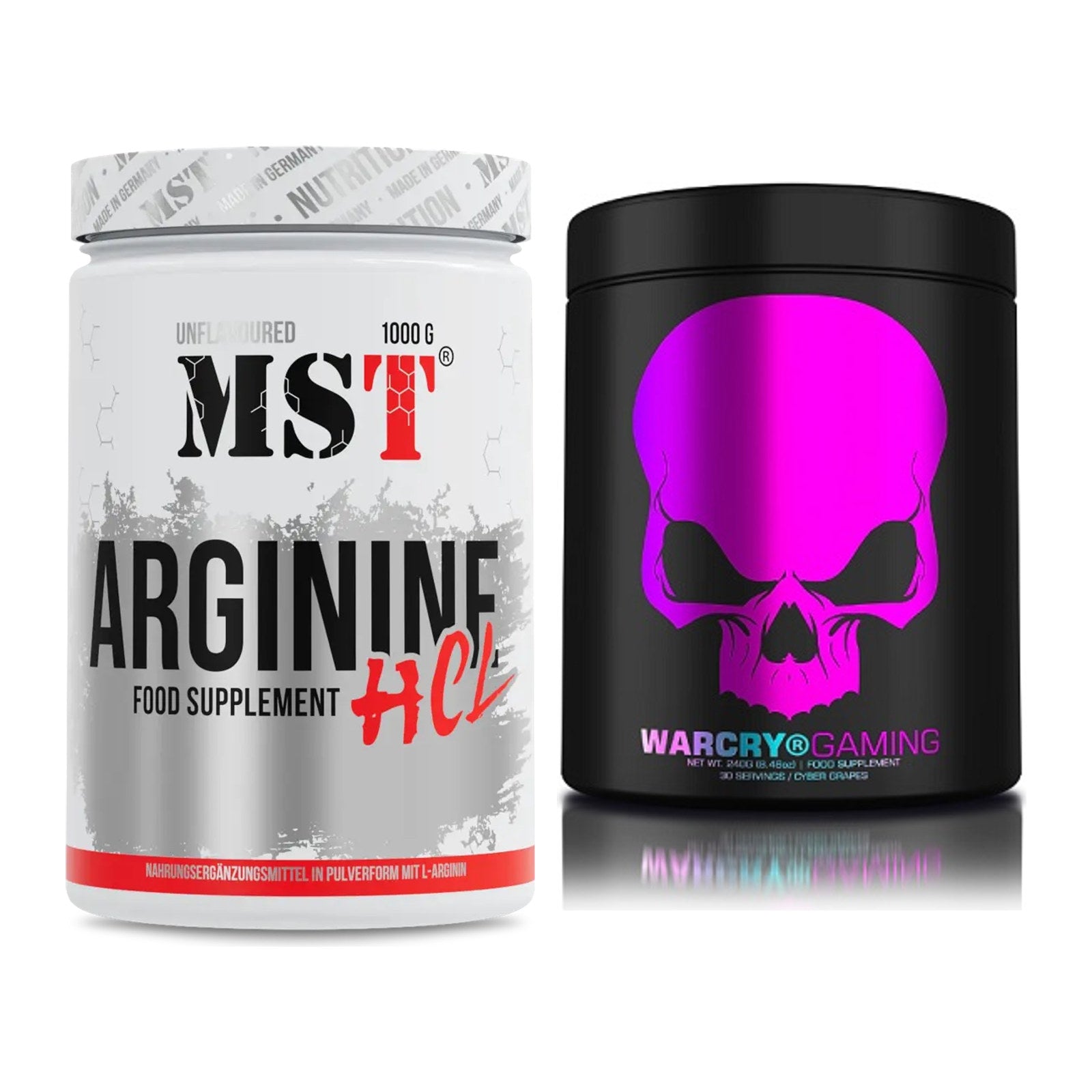 Pump-Set: MST Arginine HCL + Genius Nutrition Warcry Gaming – alle enthaltenen Artikel