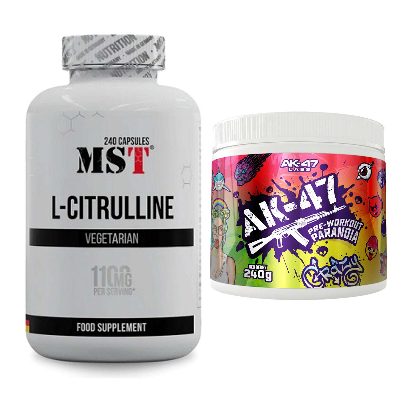 Pump-Set: MST Citrulline + AK47 Labs Pre-Workout Paranoia – alle enthaltenen Artikel