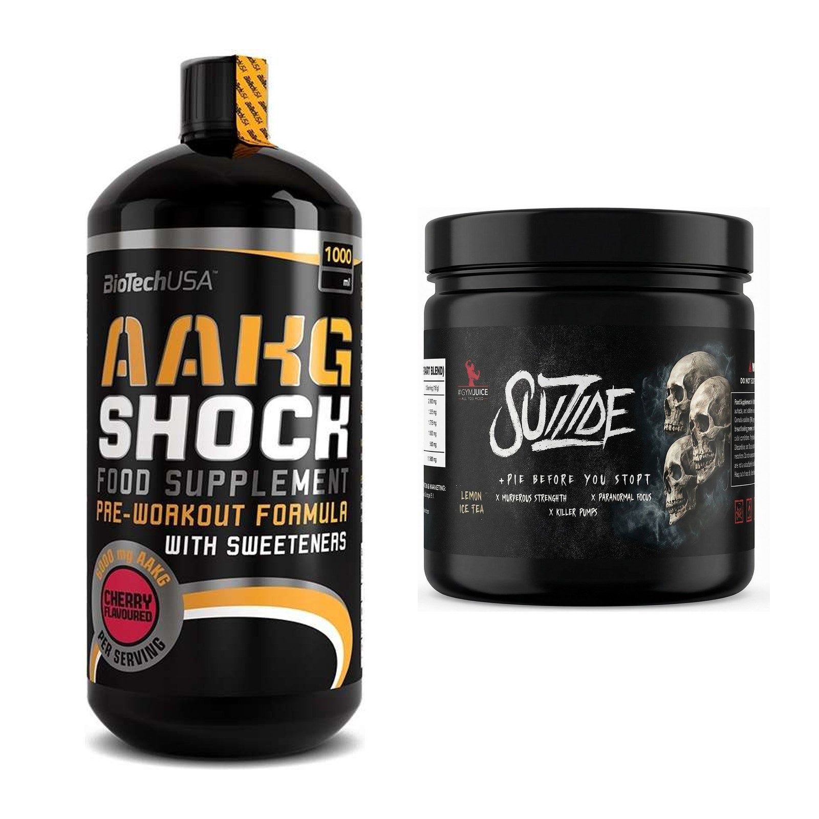 Pump-Set: BioTech AAKG Shock Extreme + #GYMJUICE SUIZIDE Booster – alle enthaltenen Artikel