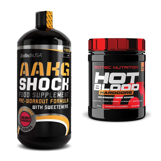 Pump-Set: BioTech AAKG Shock Extreme + Scitec Hot Blood Hardcore – alle enthaltenen Artikel