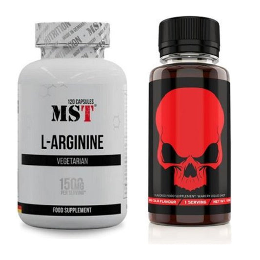 Комплект помпа: MST L-Arginine 120 капс. + Genius Nutrition Warcry Liquid – включени всички елементи