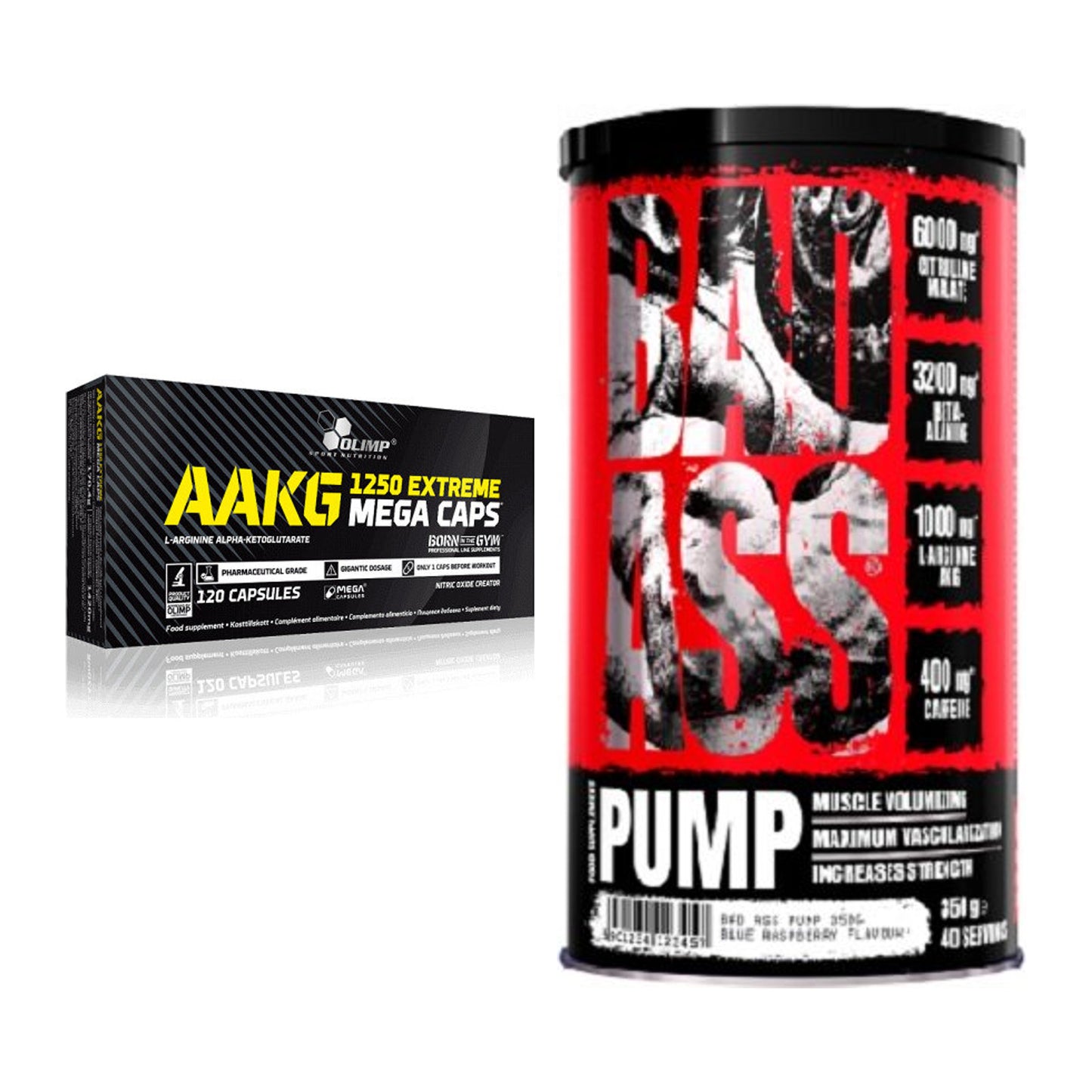 Pump-Set: Olimp AAKG Extreme Mega Caps + BAD ASS Pump – alle enthaltenen Artikel