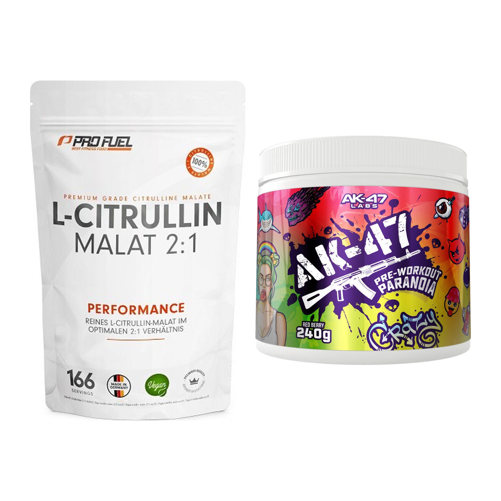 Pump-Set: ProFuel L-Citrullin Malat + AK47 Labs Pre-Workout Paranoia – alle enthaltenen Artikel