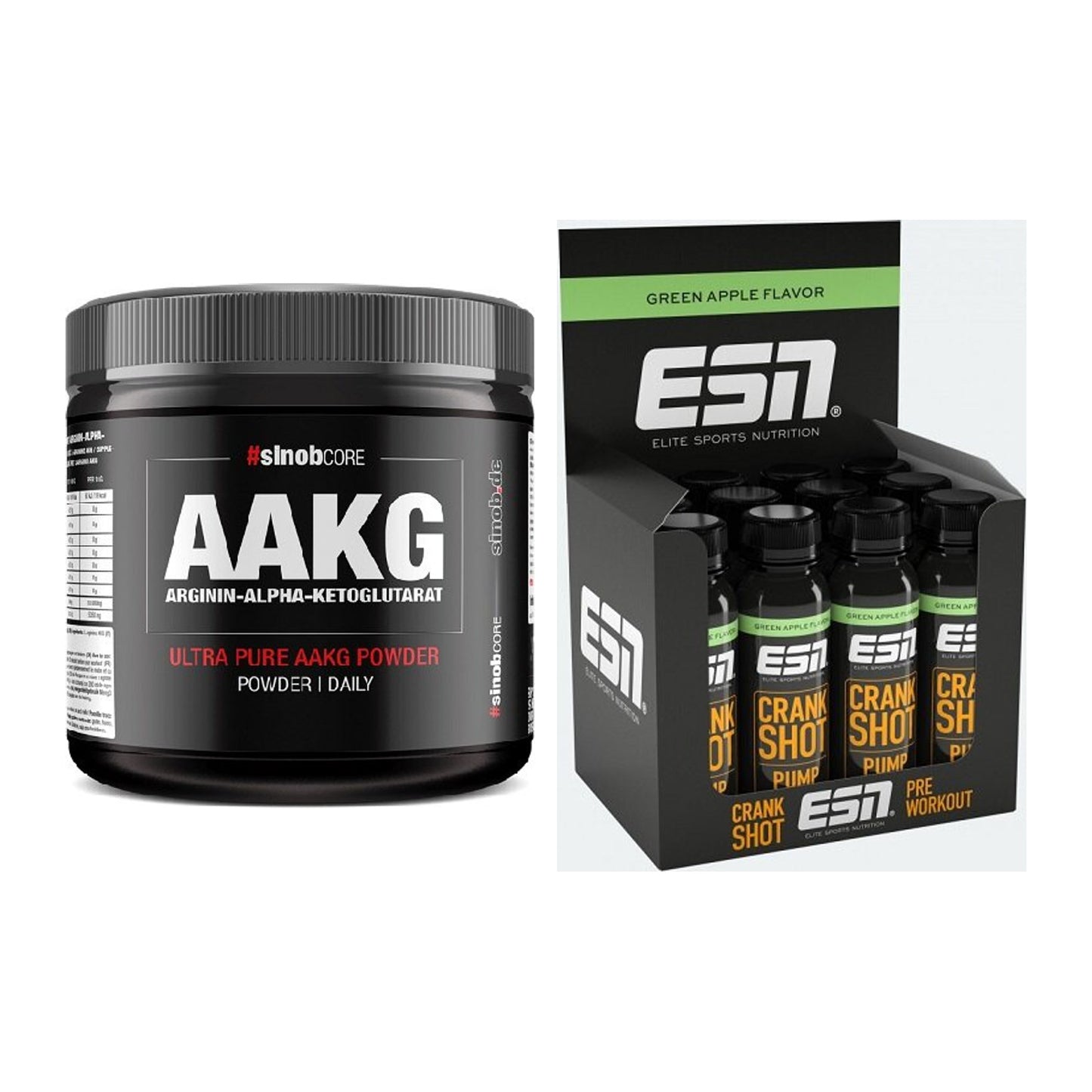 Σετ αντλίας: Sinob Core Arginine AAKG + ESN Crank Pump Shot 12x 95ml – περιλαμβάνονται όλα τα είδη