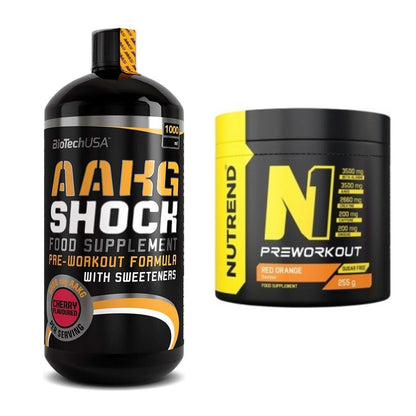 Pump-Set: BioTech AAKG Shock Extreme + Nutrend N1 Preworkout 255g NEU – alle enthaltenen Artikel