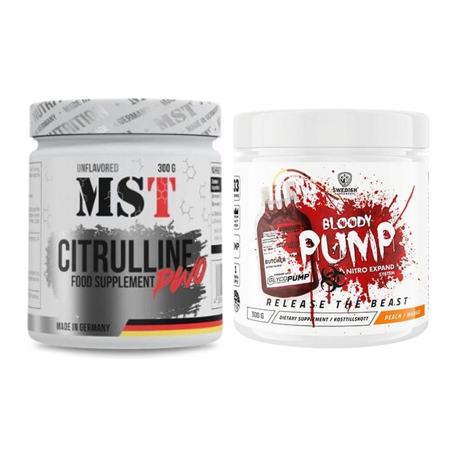 Pump-Set: MST Citrulline Malat 300g + Swedish Supplements Bloody Pump – alle enthaltenen Artikel