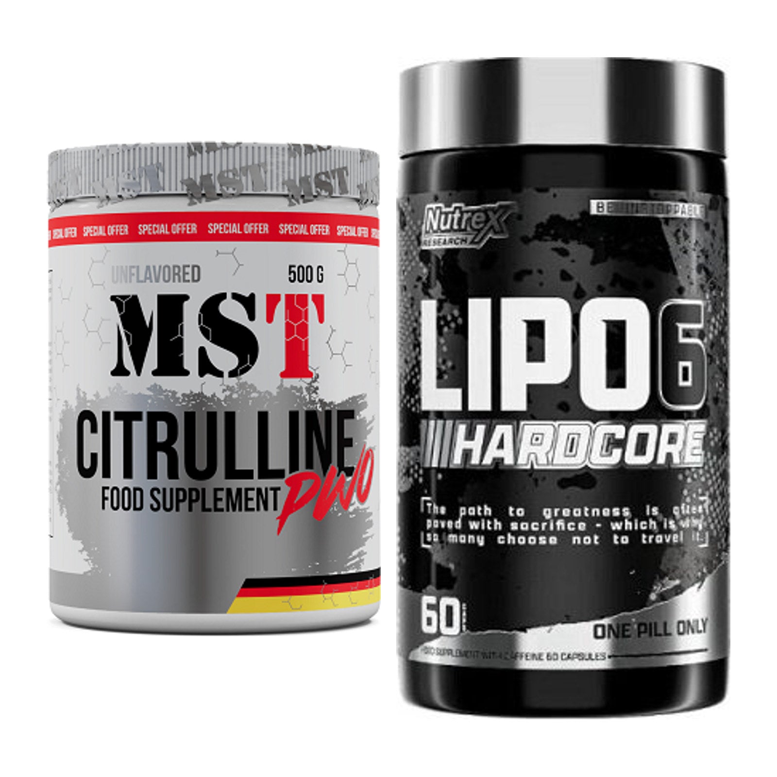 Pump-Set: MST Citrulline Malat 500g + Nutrex Lipo 6 Hardcore – alle enthaltenen Artikel