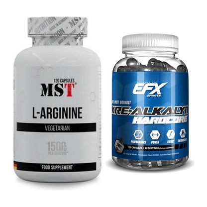 Pump-Set: MST L-Arginine 120 Kaps. + EFX Kre-Alkalyn Hardcore – alle enthaltenen Artikel