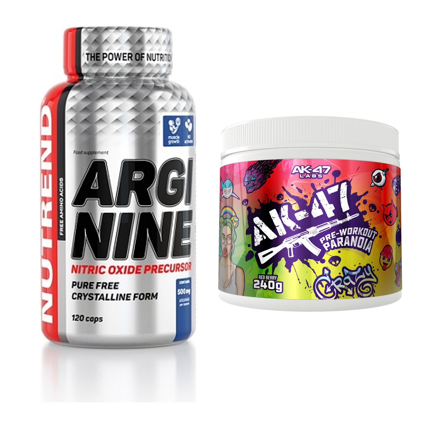 Pump-Set: Nutrend Arginine + AK47 Labs Pre-Workout Paranoia – alle enthaltenen Artikel