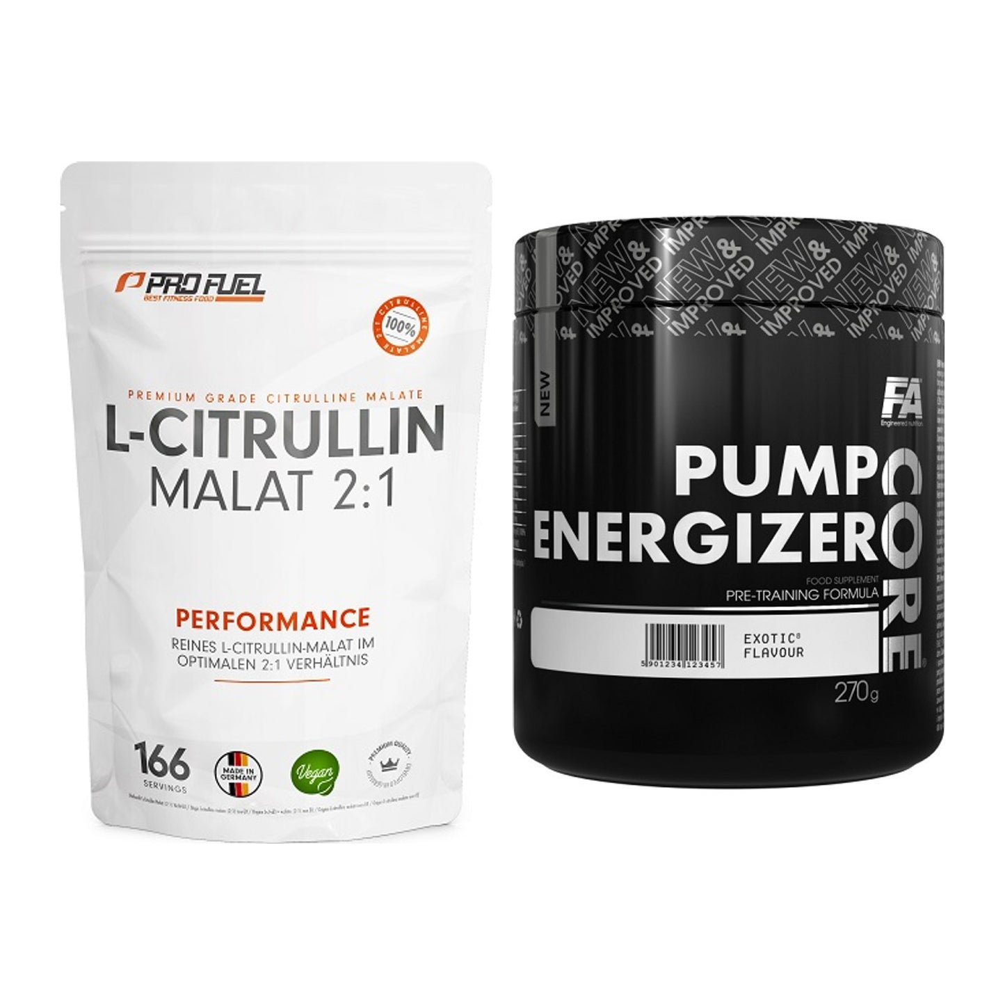 Pump-Set: ProFuel L-Citrullin Malat + FA Nutrition Core Pump Energizer – alle enthaltenen Artikel