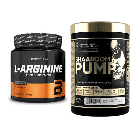 Pump-Set: BioTech L-Arginin + Kevin Levrone Shaaboom Pump – alle enthaltenen Artikel