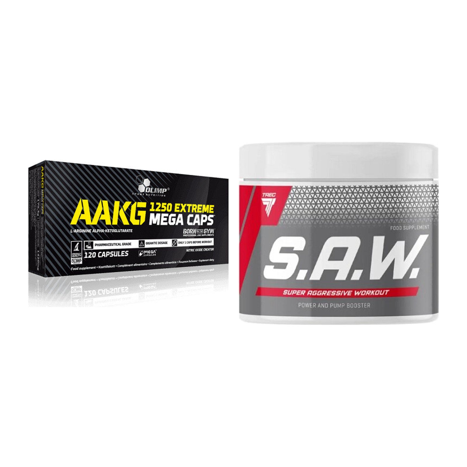Pump-Set: Olimp AAKG Extreme Mega Caps + Trec Nutrition SAW Booster – alle enthaltenen Artikel