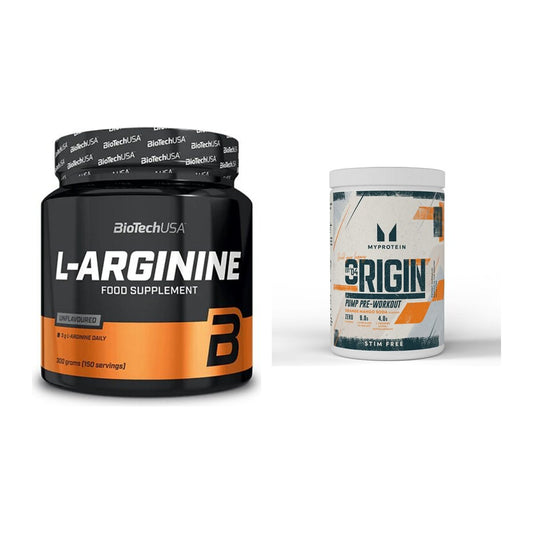 Pump-Set: BioTech L-Arginin + MyProtein Origin Pump Pre-Workout – alle enthaltenen Artikel