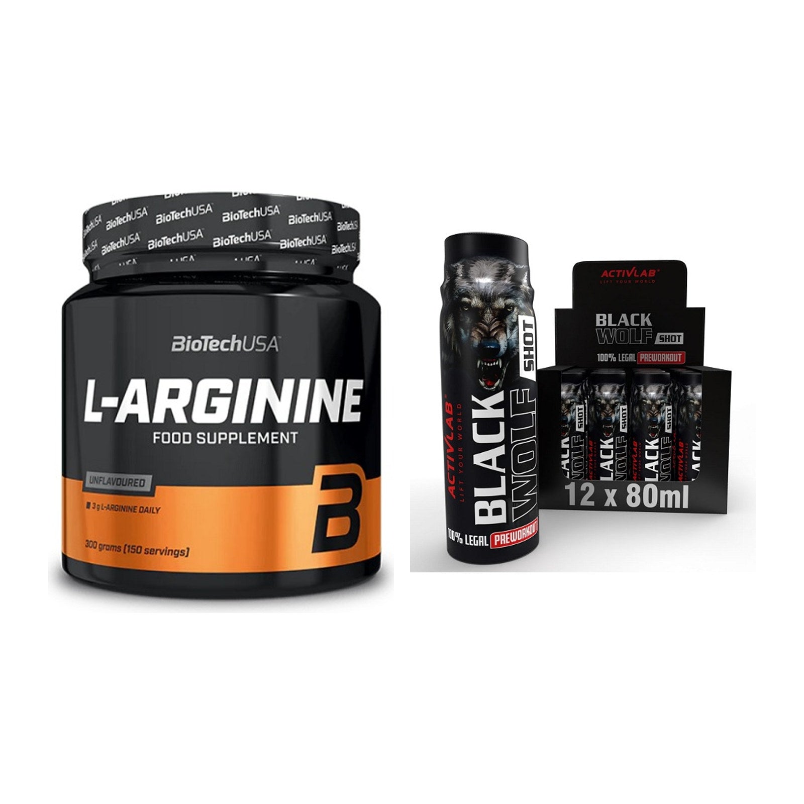 Pump-Set: BioTech L-Arginin + Activlab Black Wolf Preworkout – alle enthaltenen Artikel
