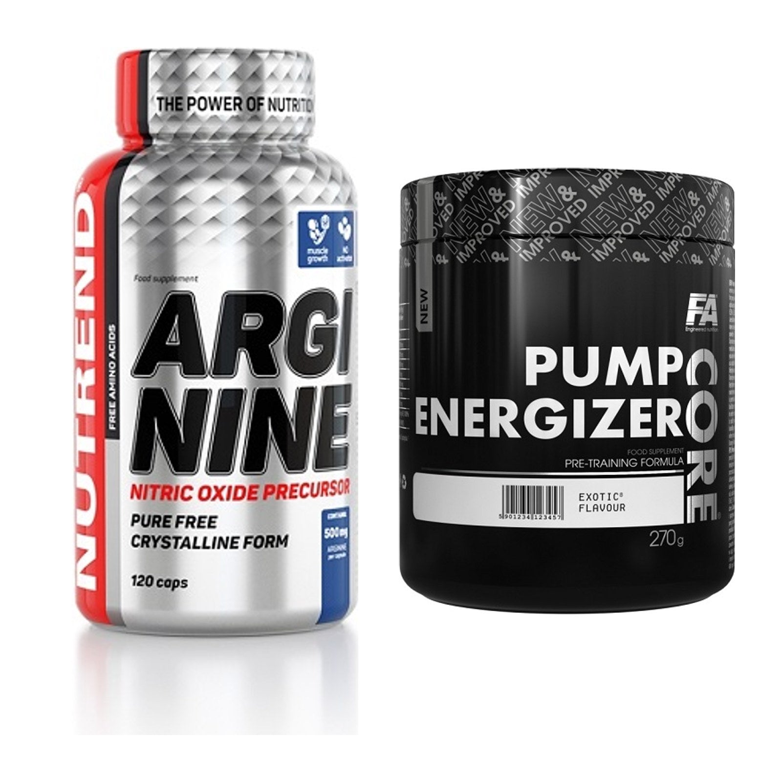 Pump-Set: Nutrend Arginine + FA Nutrition Core Pump Energizer – alle enthaltenen Artikel