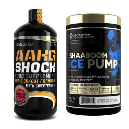 Pump-Set: BioTech AAKG Shock Extreme + Kevin Levrone Shaaboom Ice Pump – alle enthaltenen Artikel