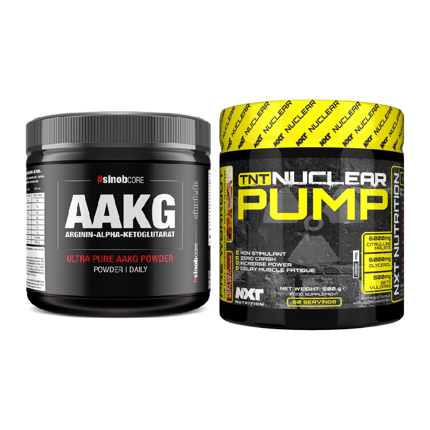 Pump-Set: Sinob Core Arginin AAKG + NXT Nutrition TNT Nuclear – alle enthaltenen Artikel