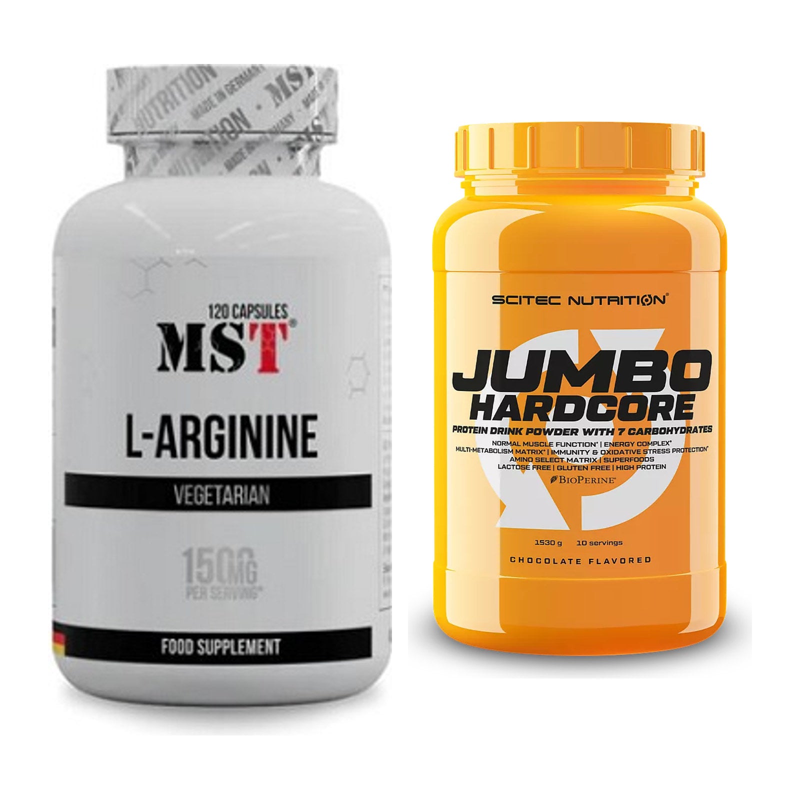 Pump-Set: MST L-Arginine 120 Kaps. + Scitec Jumbo Hardcore1530g – alle enthaltenen Artikel