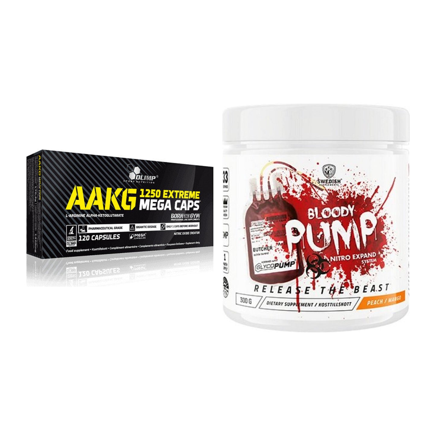 Pump-Set: Olimp AAKG Extreme Mega Caps + Swedish Supplements Bloody – alle enthaltenen Artikel
