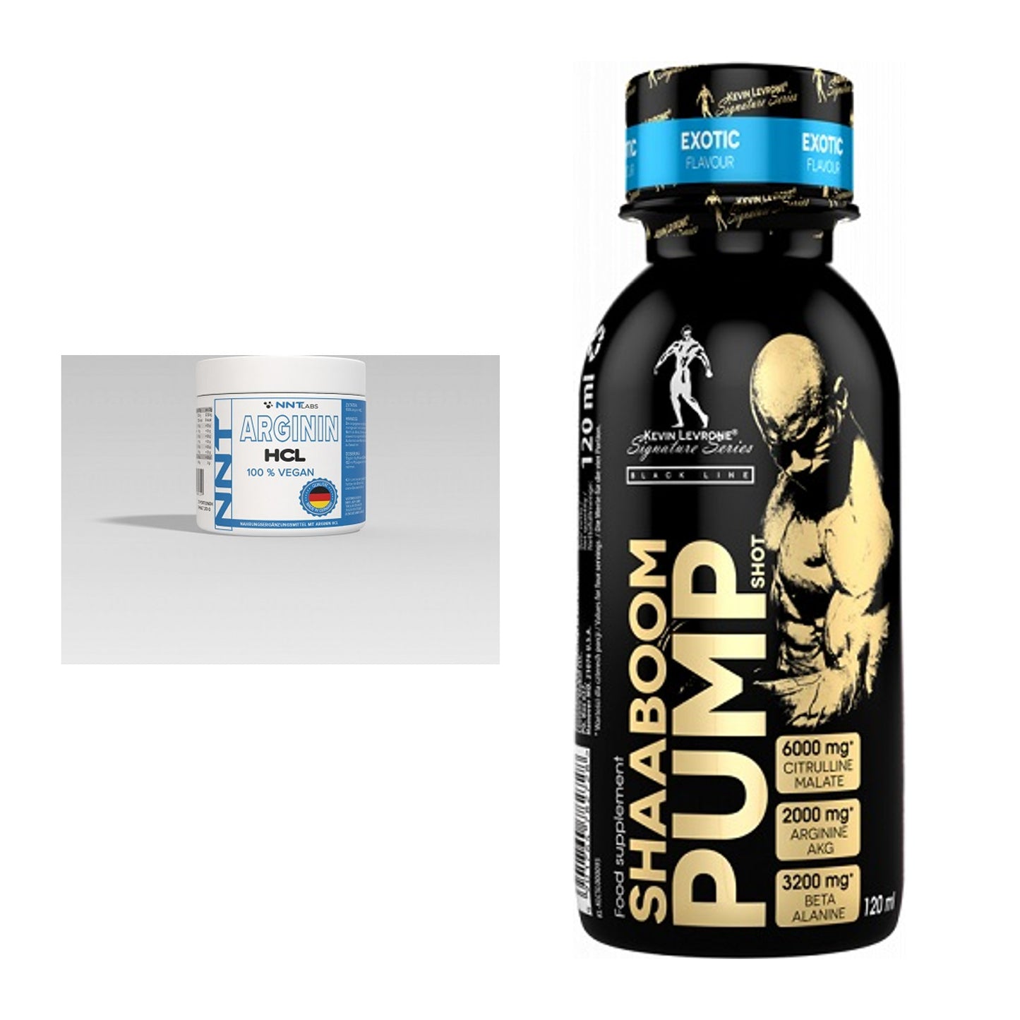 Pump-Set: NNT Arginin + Kevin Levrone Shaaboom Pump Shot – alle enthaltenen Artikel