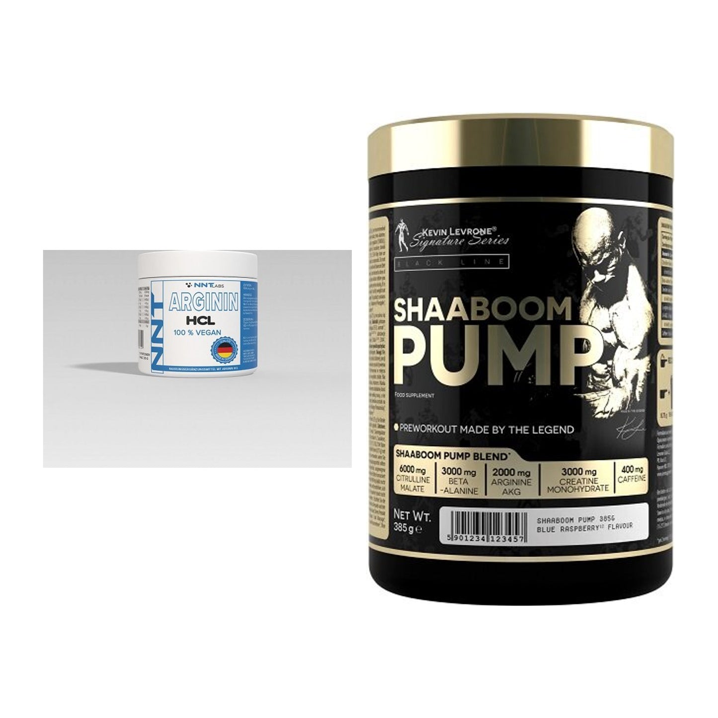 Pump-Set: NNT Arginin + Kevin Levrone Shaaboom Pump 385g – alle enthaltenen Artikel