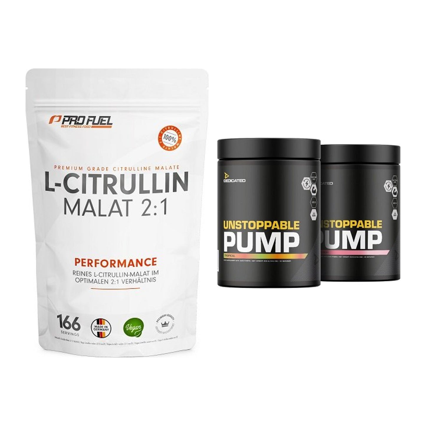 Pump-Set: ProFuel L-Citrullin Malat + Dedicated Unstoppable Pump 405g – alle enthaltenen Artikel