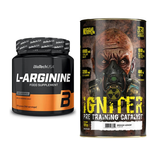 Pump-Set: BioTech L-Arginin + Nuclear Nutrition IGNITER Booster – alle enthaltenen Artikel