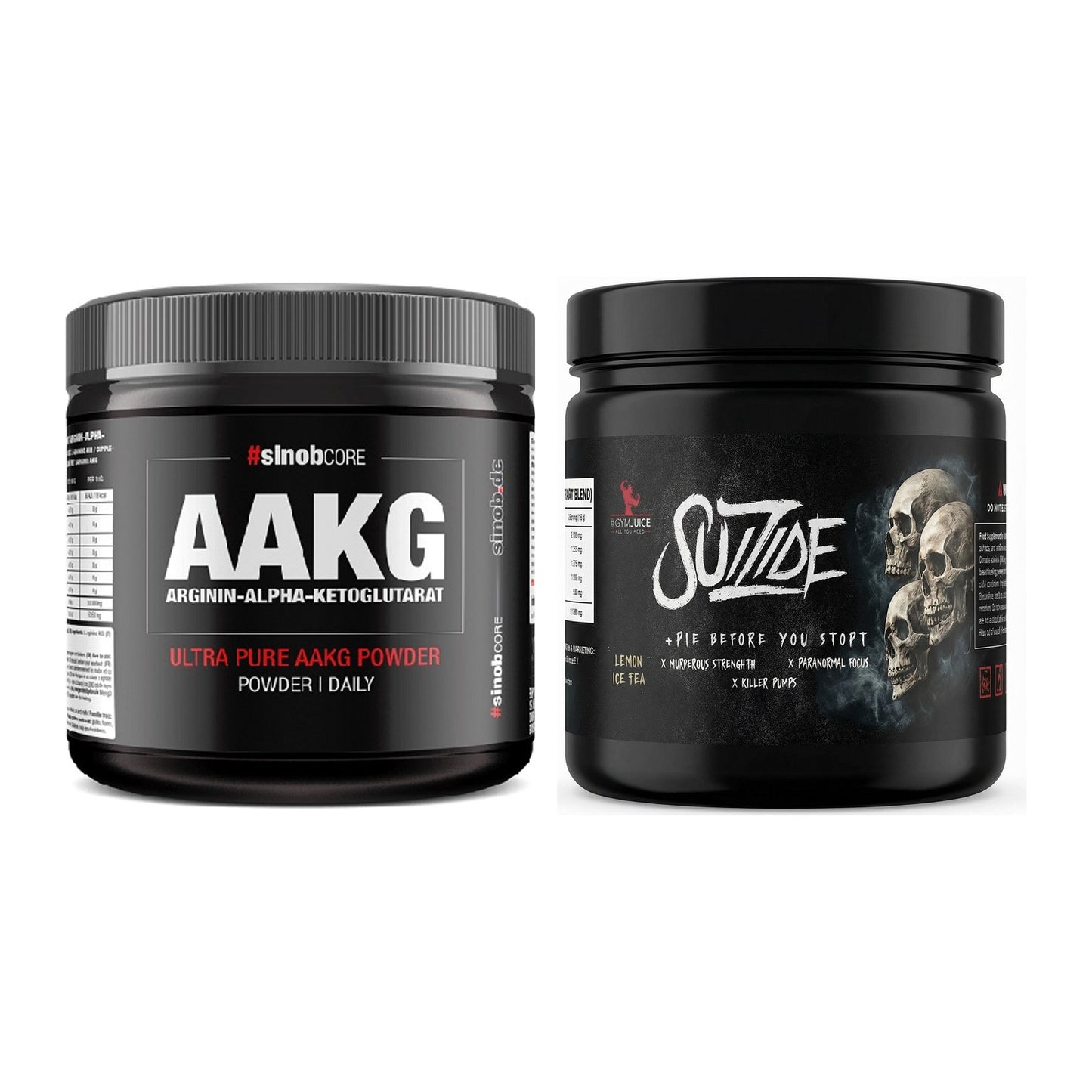 Pump-Set: Sinob Core Arginin AAKG Pulver + #GYMJUICE SUIZIDE Booster – alle enthaltenen Artikel