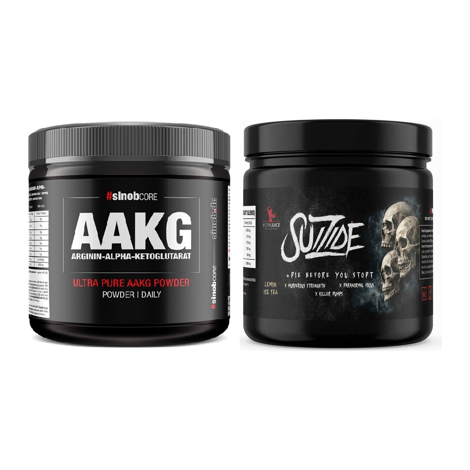 Pump-Set: Sinob Core Arginin AAKG Pulver + #GYMJUICE SUIZIDE Booster – alle enthaltenen Artikel