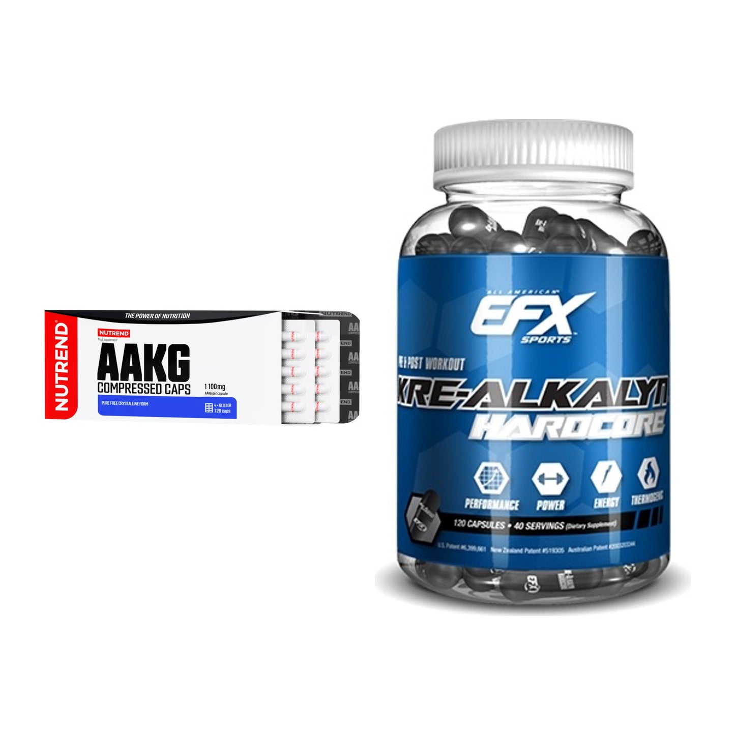 Pump-Set: Nutrend AAKG Compressed Kapseln + EFX Kre-Alkalyn Hardcore – alle enthaltenen Artikel
