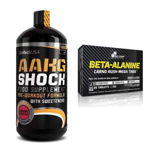 Pump-Set: BioTech AAKG Shock Extreme + Olimp Beta-Alanin Carno Rush – alle enthaltenen Artikel