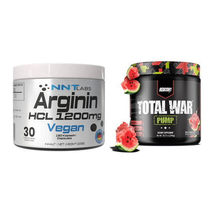 Pump-Set: NNT Arginin HCL 1200 mg + Redcon1 Total War PUMP – alle enthaltenen Artikel