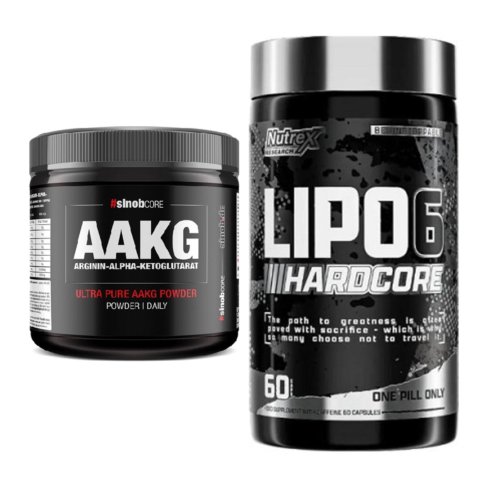 Pump-Set: Sinob Core Arginin AAKG Pulver + Nutrex Lipo 6 Hardcore – alle enthaltenen Artikel