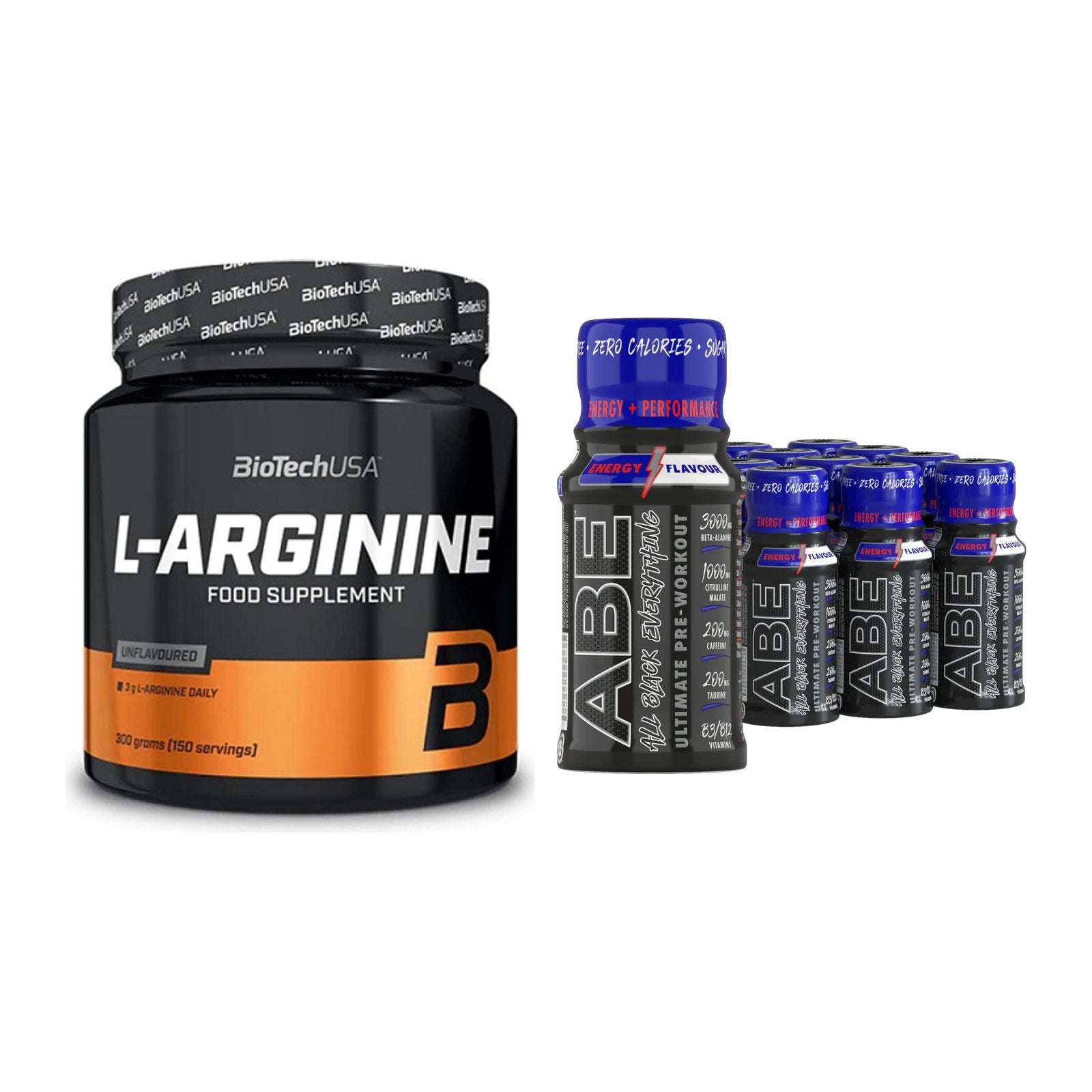 Pump-Set: BioTech L-Arginin + Applied ABE Pre-Workout SHOTS – alle enthaltenen Artikel