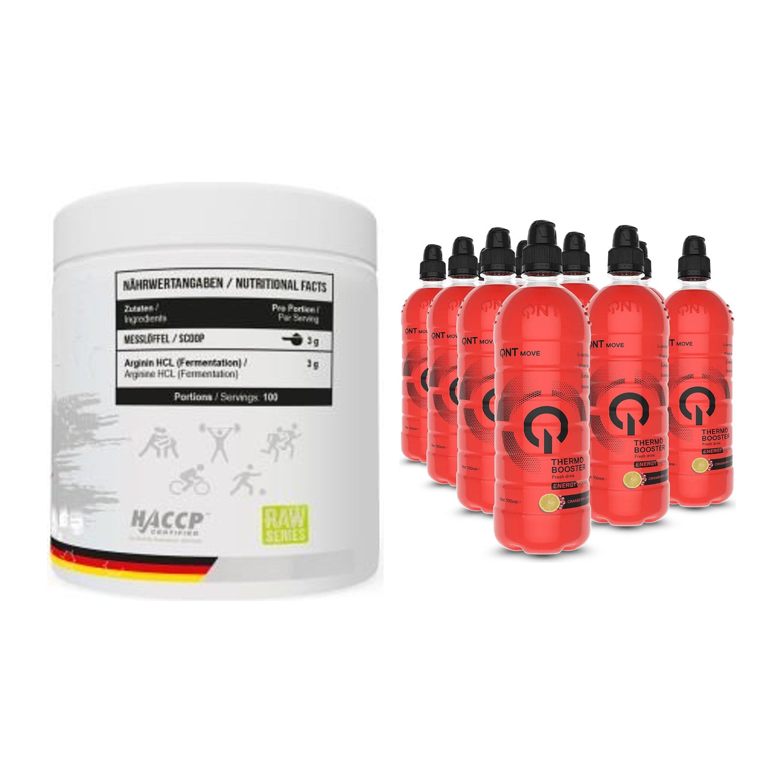 Pump-Set: MST Arginine HCL + QNT Thermo Booster 12x700ml – alle enthaltenen Artikel