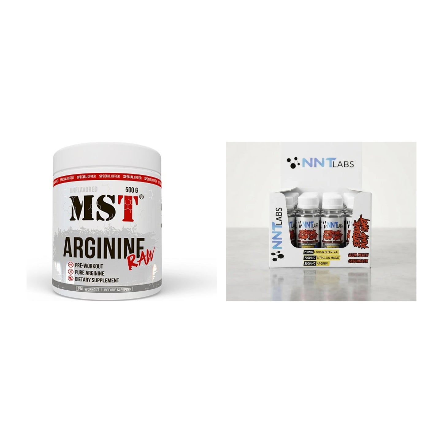 Pump-Set: MST Arginine RAW + NNT Extreme Pump Shot – alle enthaltenen Artikel