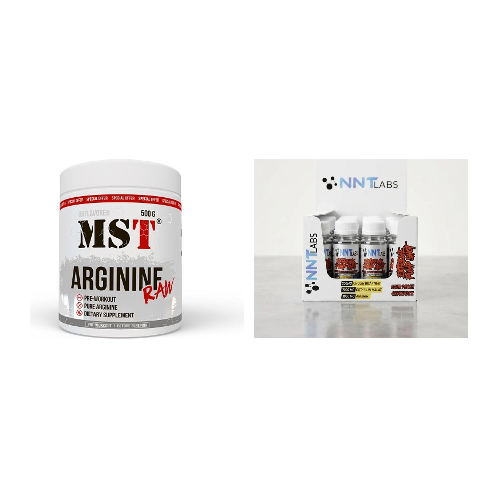 Pump-Set: MST Arginine RAW + NNT Extreme Pump Shot – alle enthaltenen Artikel
