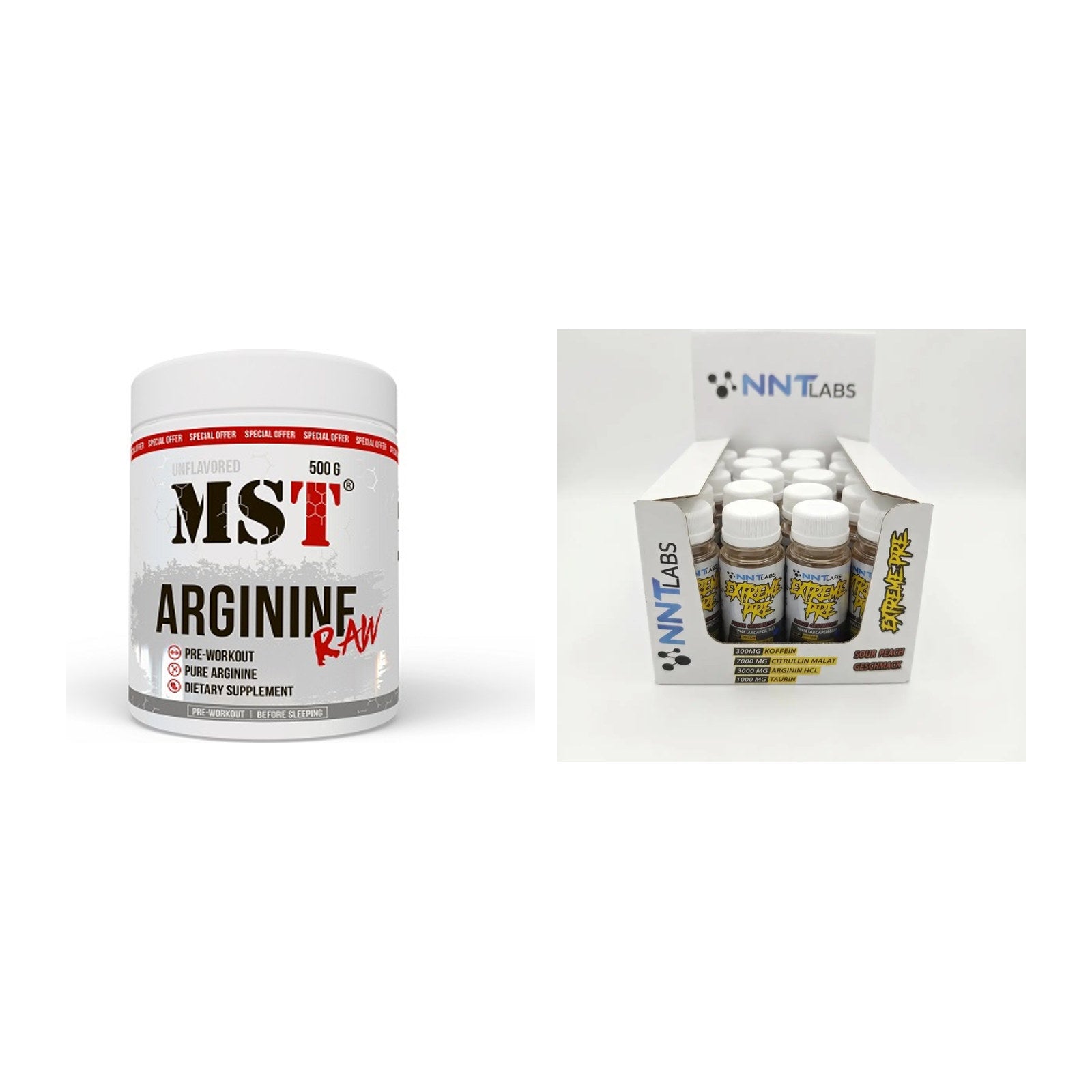Pump-Set: MST Arginine RAW + NNT Extreme Pre-Workout Shot – alle enthaltenen Artikel