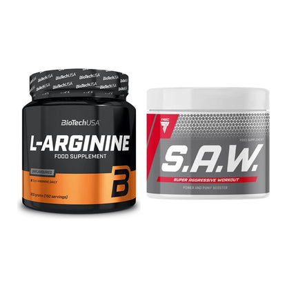 Pump-Set: BioTech L-Arginin + Trec Nutrition SAW Booster – alle enthaltenen Artikel