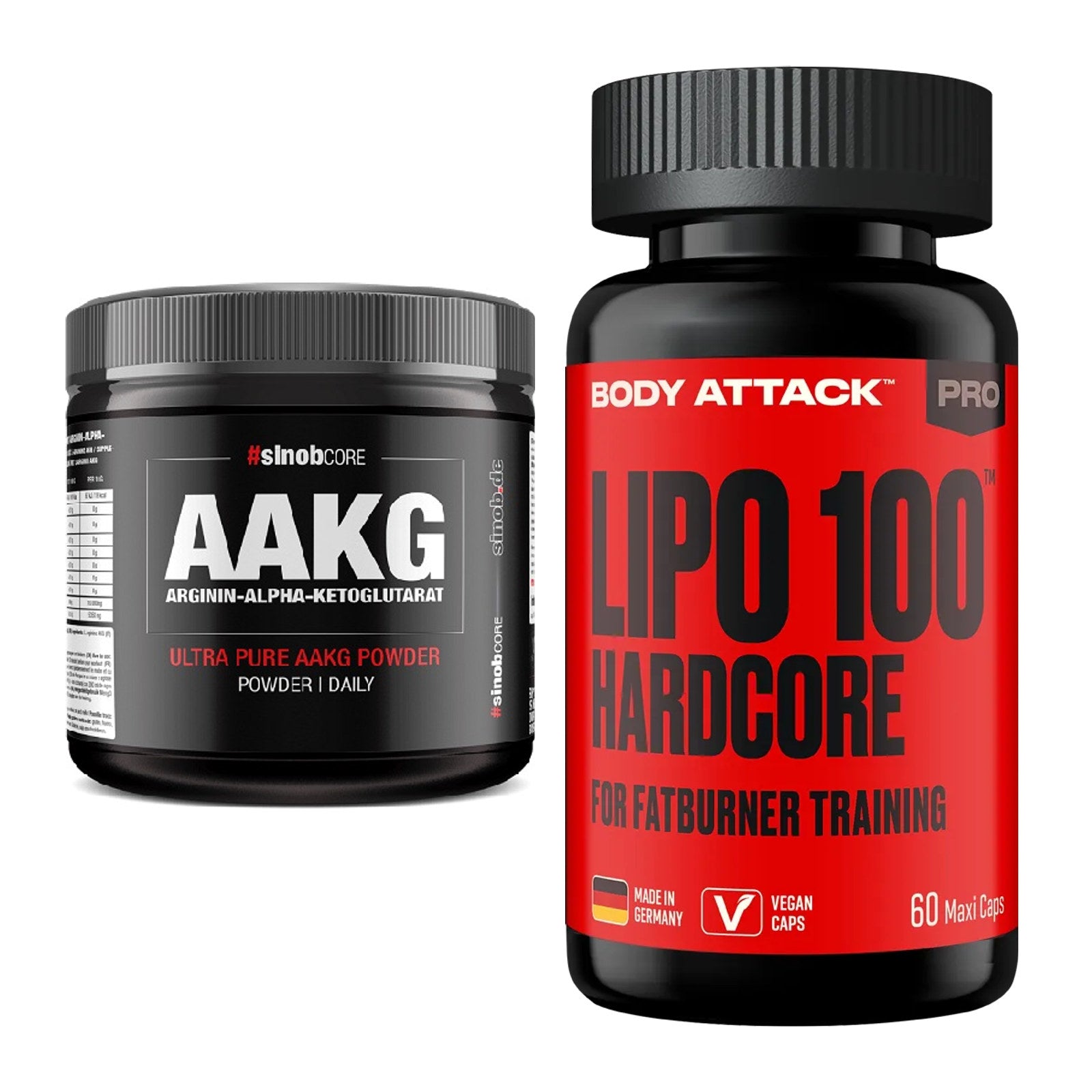 Pump-Set: Sinob Core Arginin AAKG + Body Attack LIPO – alle enthaltenen Artikel