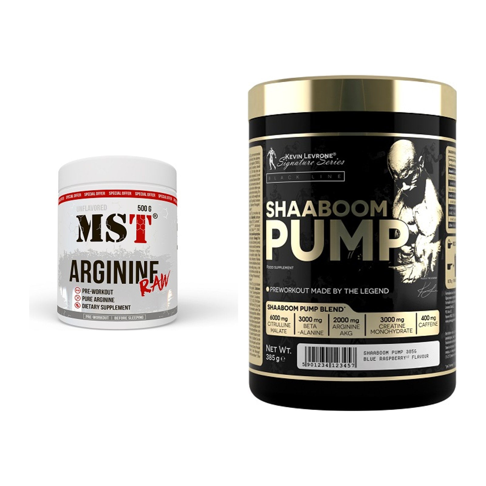 Pump-Set: MST Arginine RAW + Kevin Levrone Shaaboom Pump – alle enthaltenen Artikel