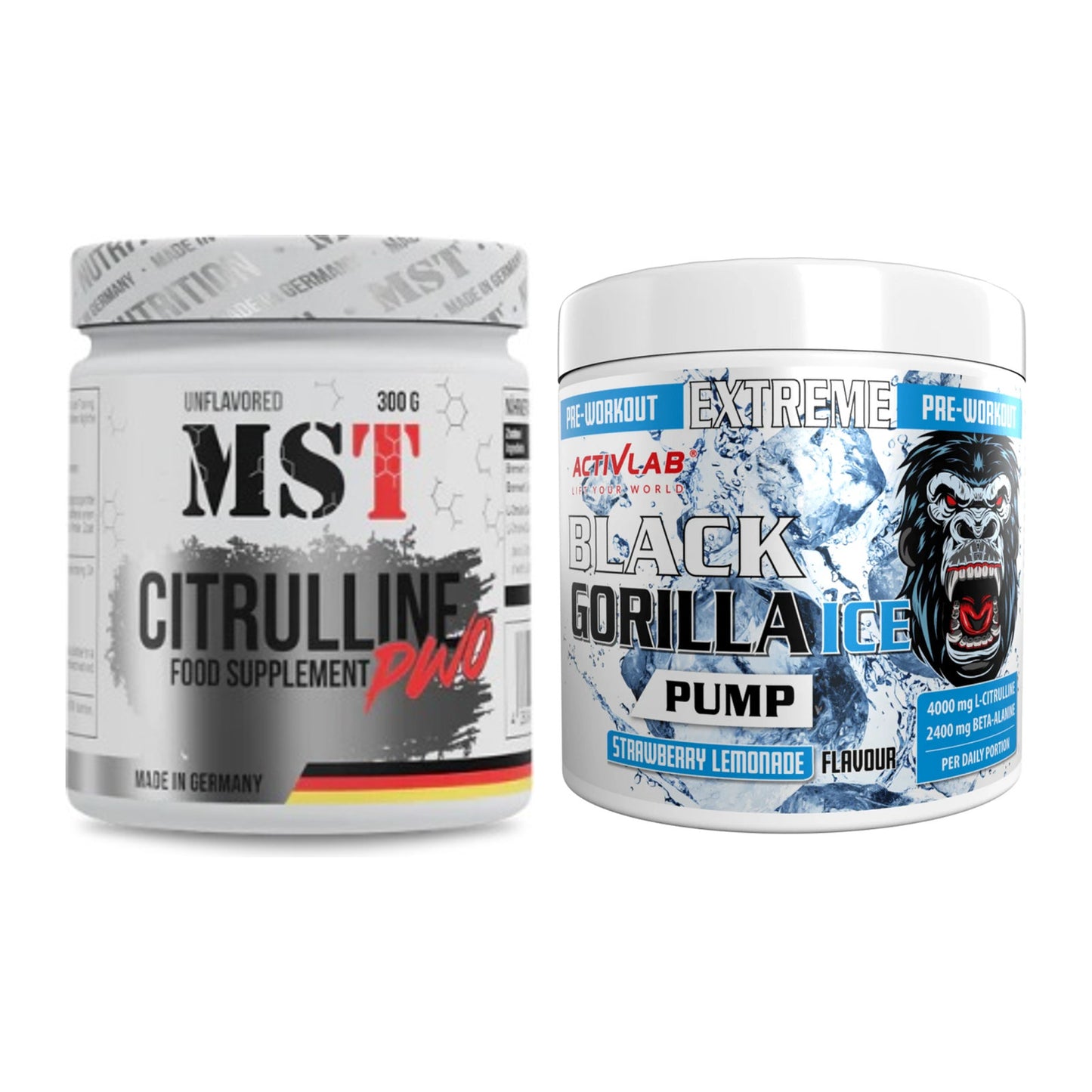 Pump-Set: MST Citrulline Malat 300g + Activlab Black Gorilla Ice Pump – alle enthaltenen Artikel