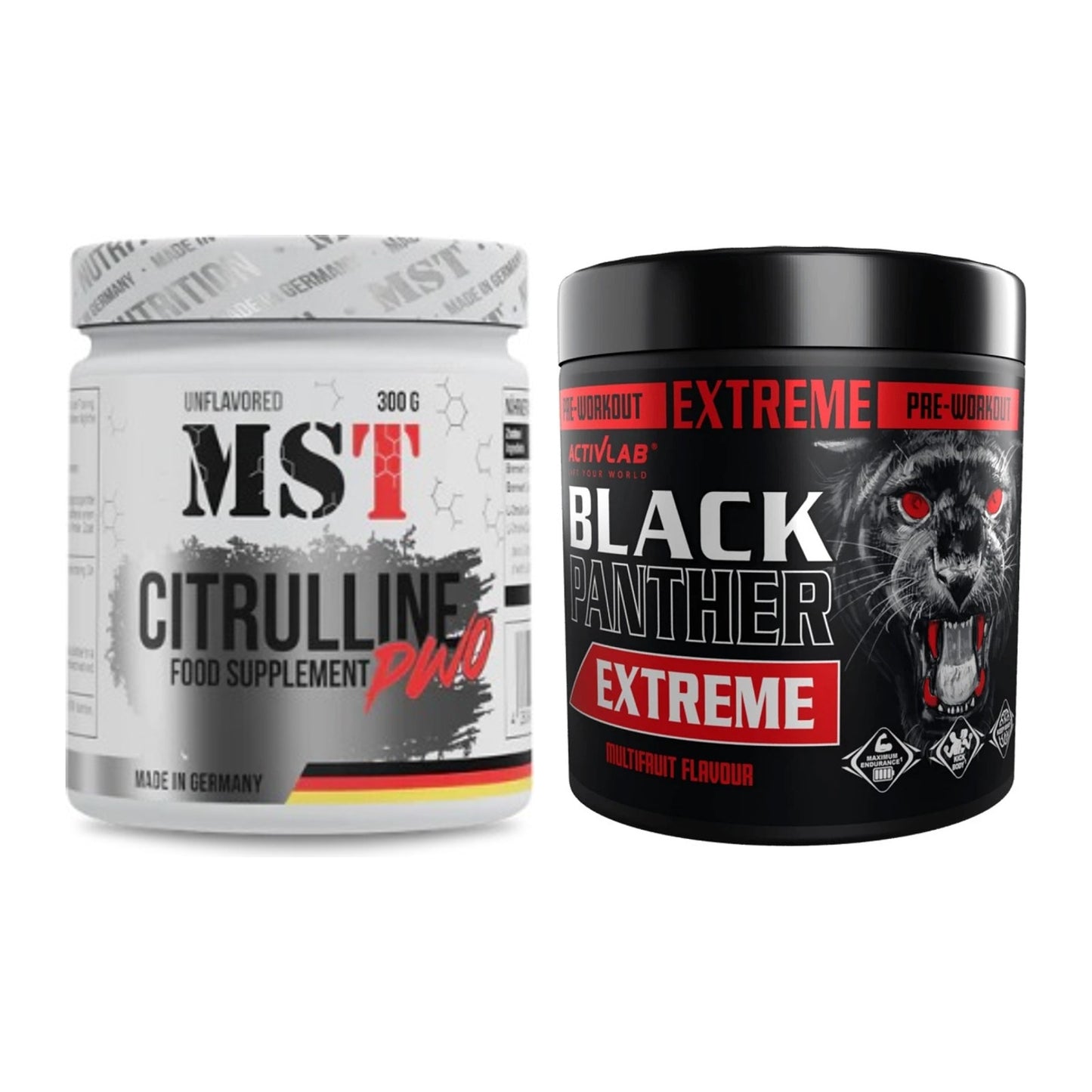 Pump-Set: MST Citrulline Malat 300g + Activlab Black Panther EXTREME – alle enthaltenen Artikel