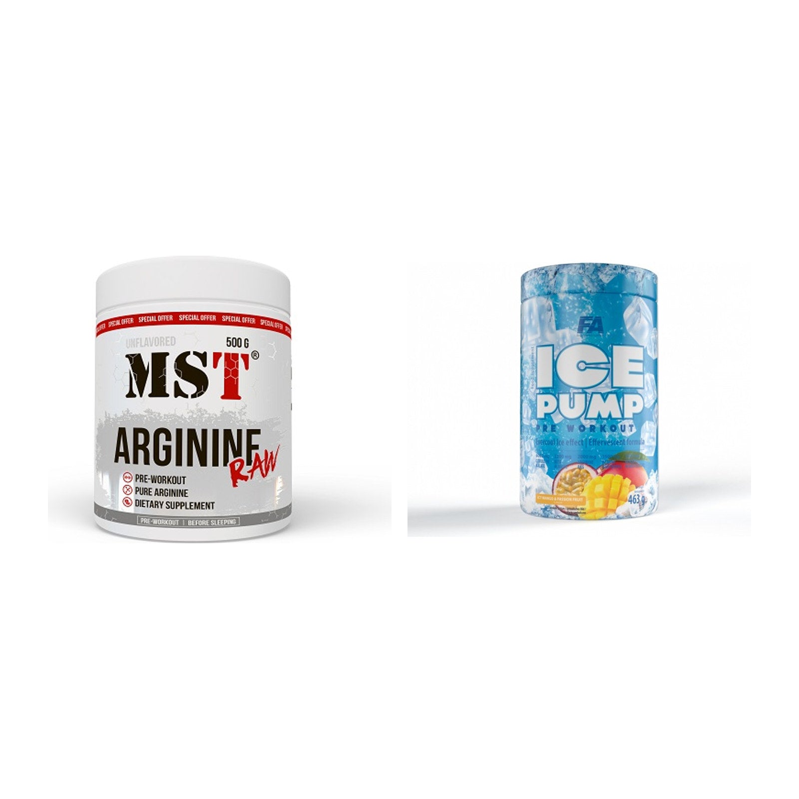 Pump-Set: MST Arginine RAW + FA Nutrition ICE Pump Pre-Workout – alle enthaltenen Artikel