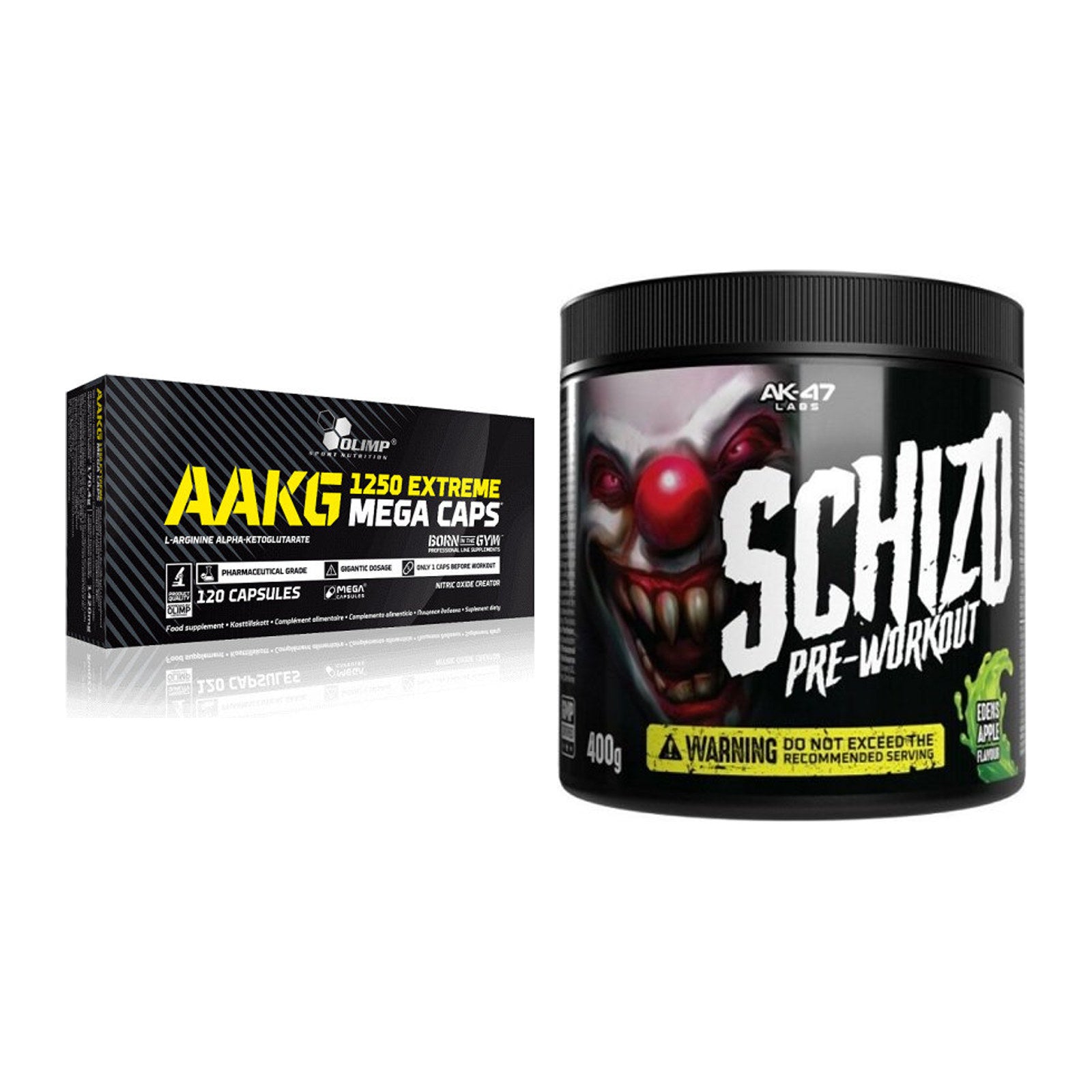 Pump-Set: Olimp AAKG Extreme Mega Caps + AK47 Labs Schizo Pre-Workout – alle enthaltenen Artikel