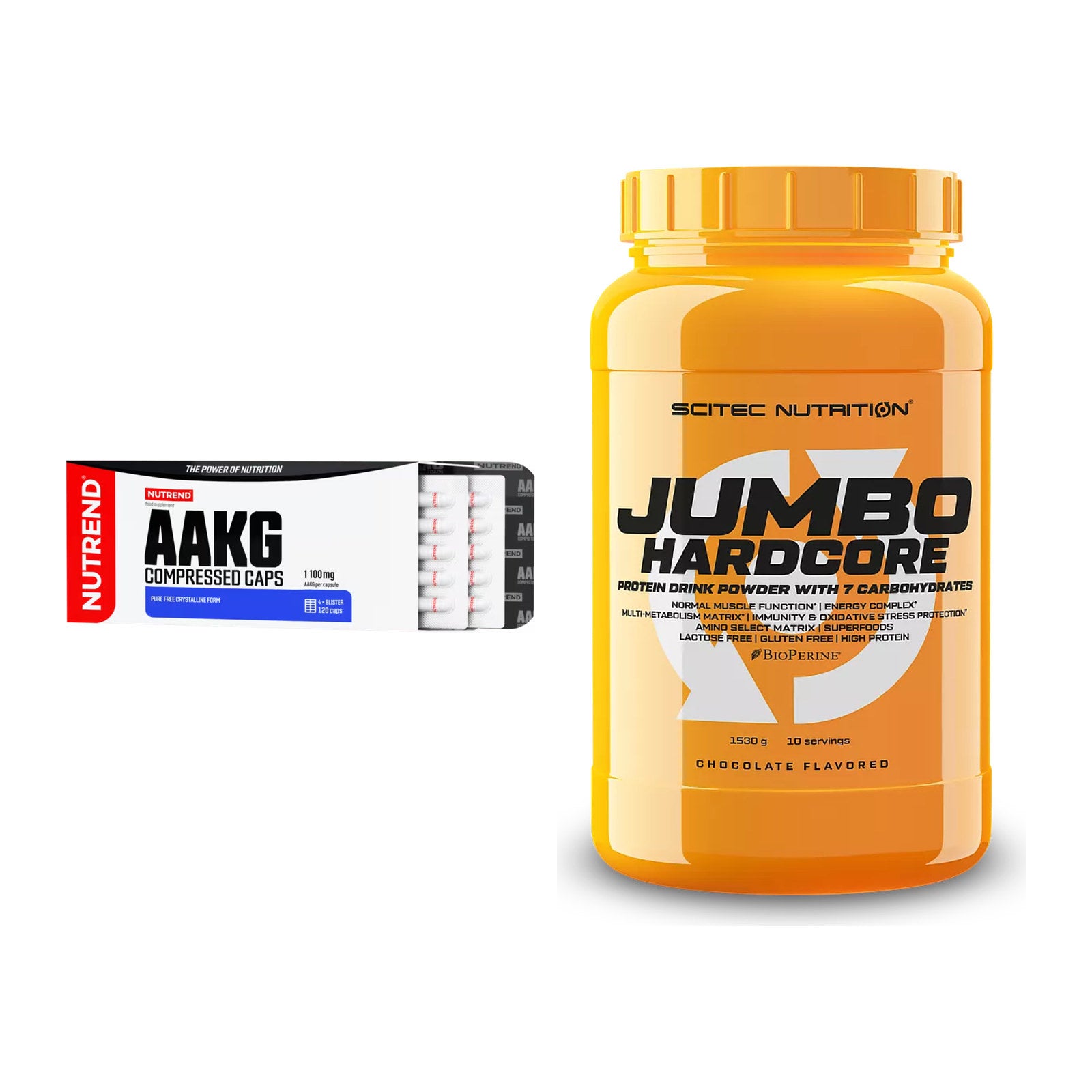 Pump-Set: Nutrend AAKG Compressed Kapseln + Scitec Jumbo Hardcore1530g – alle enthaltenen Artikel
