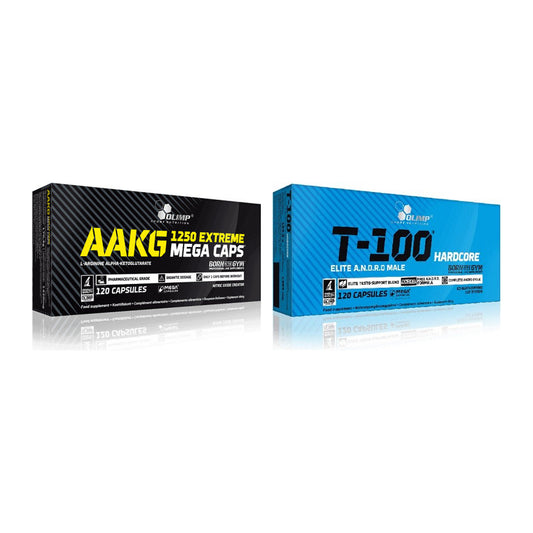 Pump-Set: Olimp AAKG Extreme Mega Caps + Olimp T-100 Hardcore – alle enthaltenen Artikel