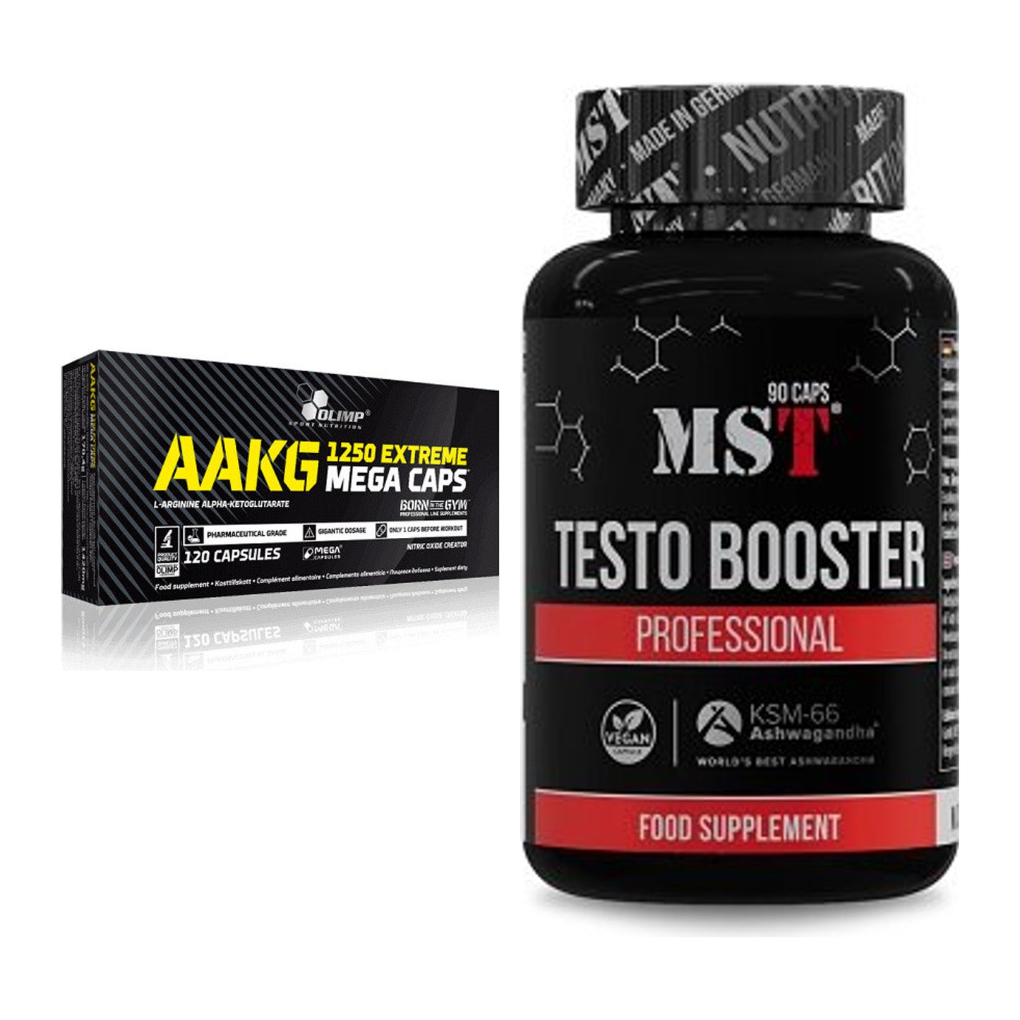 Pump-Set: Olimp AAKG Extreme Mega Caps + MST Testo Booster – alle enthaltenen Artikel