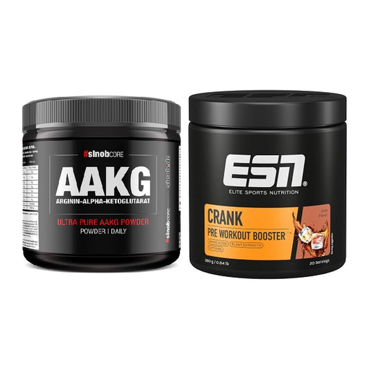 Pump-Set: Sinob Core Arginin AAKG Pulver + ESN Crank Booster – alle enthaltenen Artikel