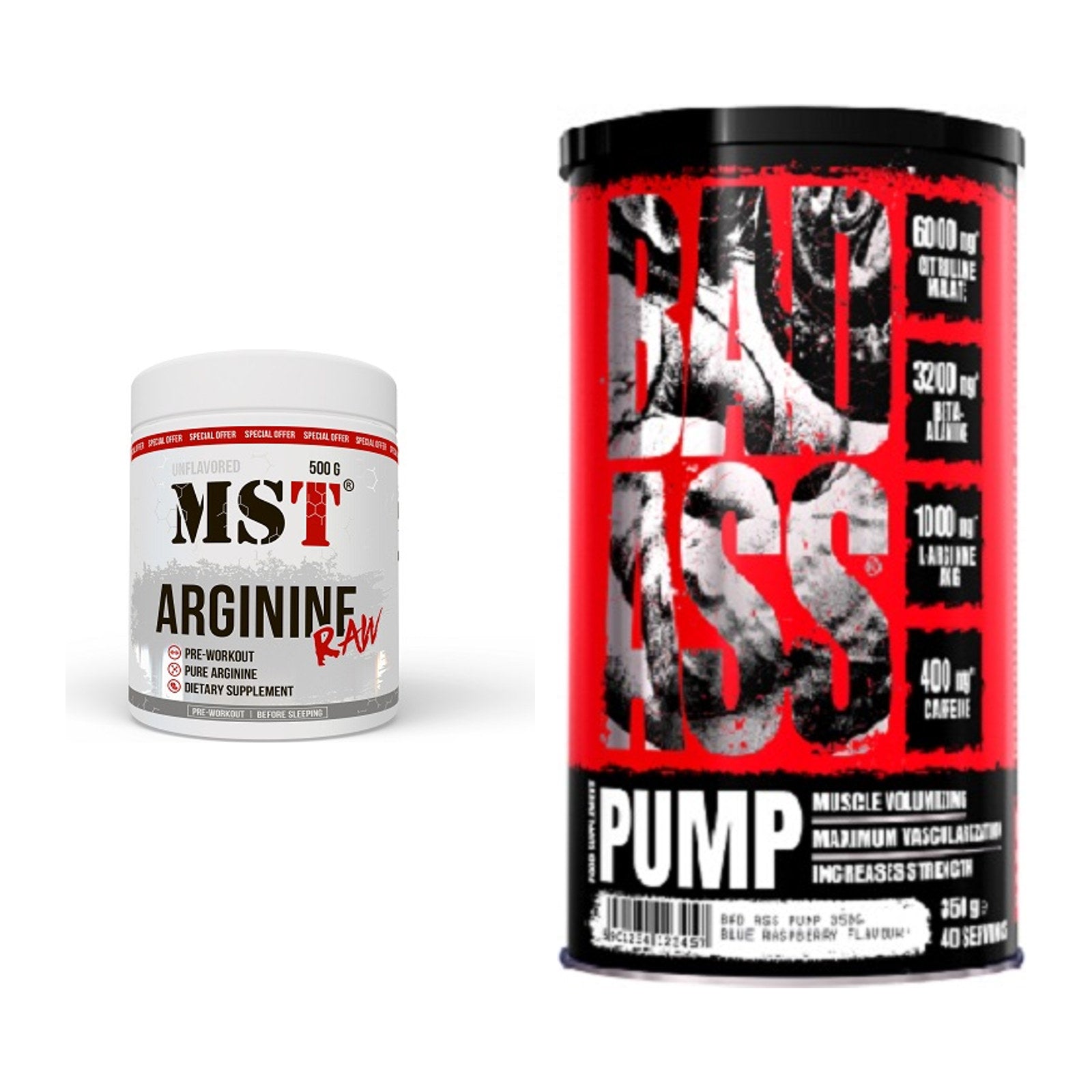Pump-Set: MST Arginine RAW + BAD ASS Pump – alle enthaltenen Artikel